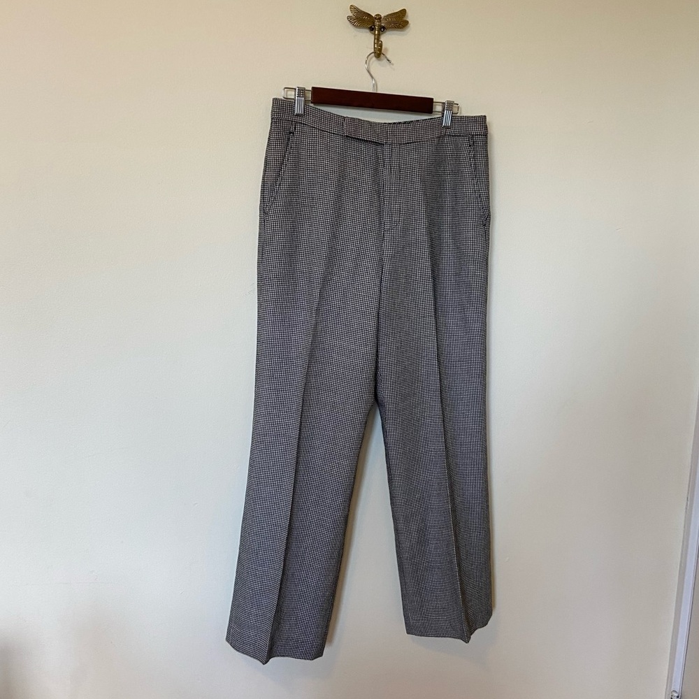 Lauren Ralph Lauren Black Wool Linen Blend ‎ Lined Houndstooth Trousers Size 10